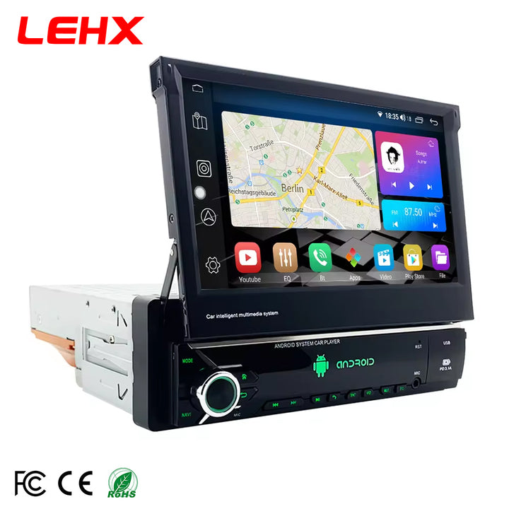 LEHX Android Auto 1Din Multimedia Player 7'' Universal Retractable Screen Car Radio MP5 GPS Carplay 1 DIN Stereo car dvd player